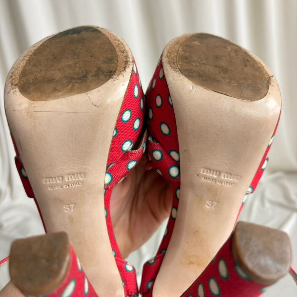 Miu Miu Polka-Dot Canvas Platform Sandals - 2010 SS Collection, EU 37/US 7 - Picture 7 of 15